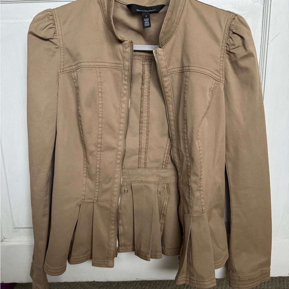 White House Black Market Tan Peplum Zip Jacket